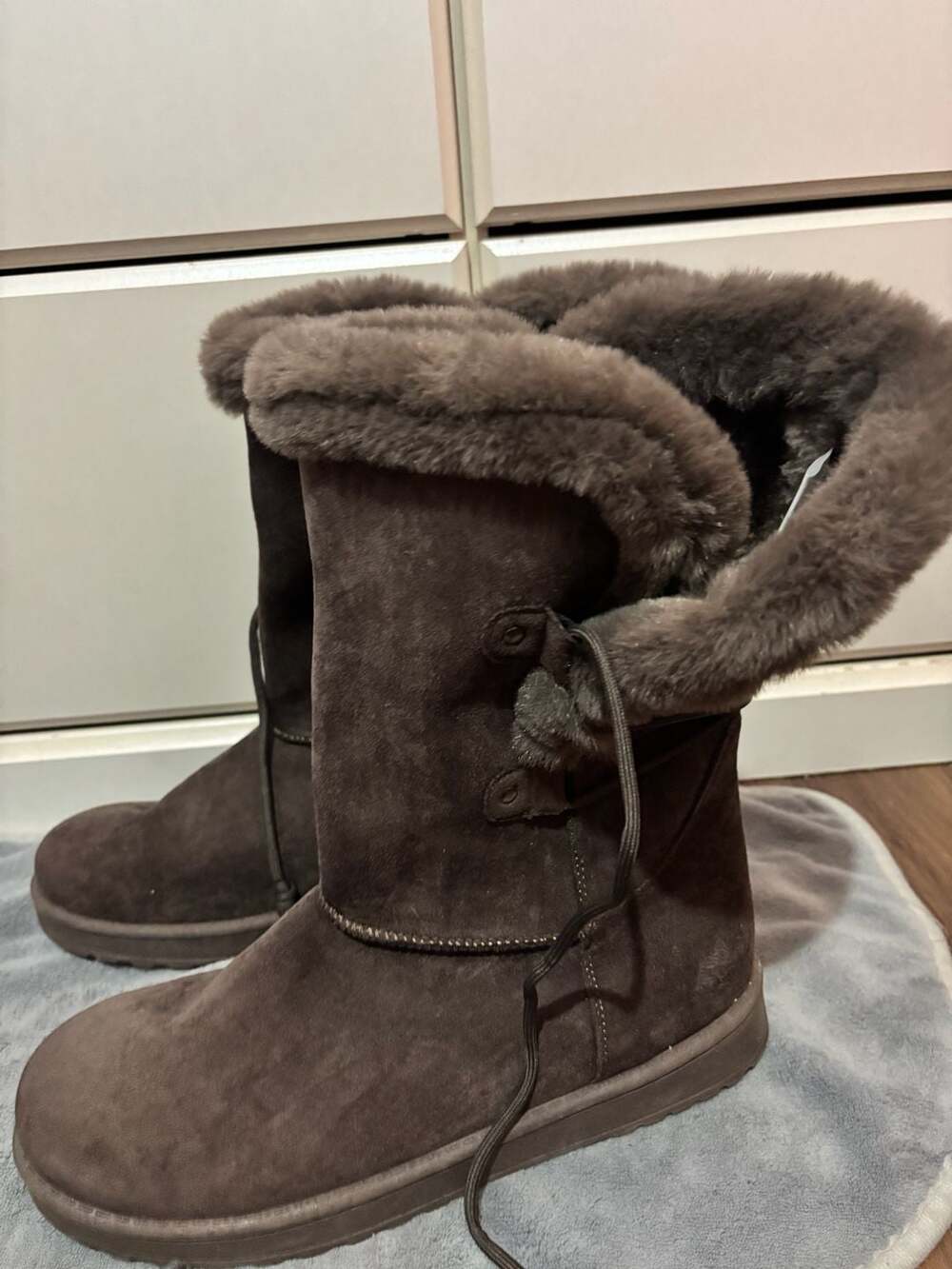 Arizona Jean Co. Shaw Flat Heel Faux Fur Winter Boots in Brown Truffle 11